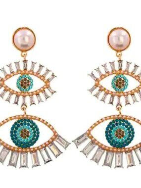Anthropologie Protection Evil Eyes Drop Earrings